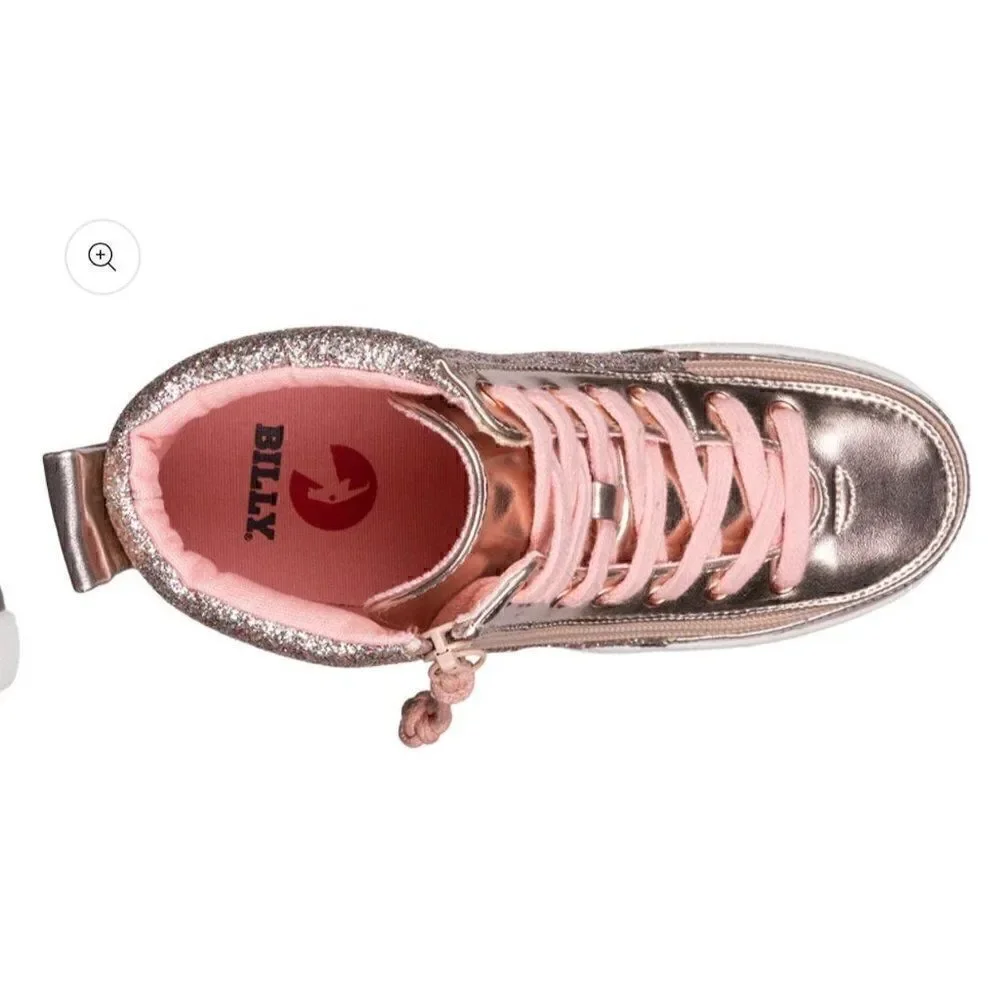BILLY Classic Lace High Unicorn Glitter Sneaker - Rose Gold Kids Size 7